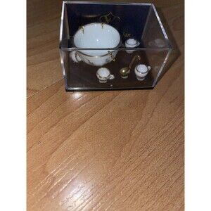 Reutter Porzellan Germany 1:12 Miniature Punch Bowl Set Cups & Ladle Gold Trim
